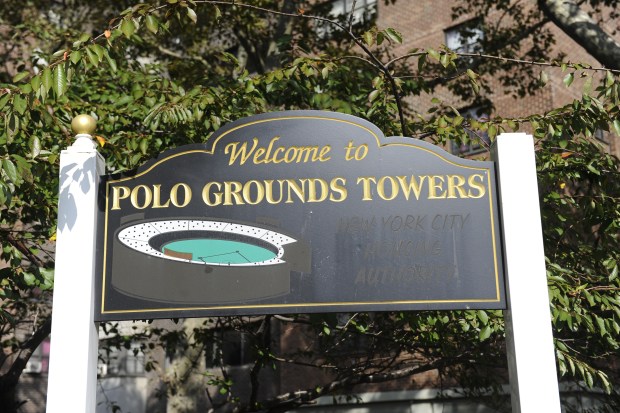 Sign for the Polo Grounds Houses. (Julia Xanthos/New York Daily News)