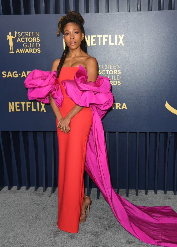 US actress Nicole Beharie arrives for the 30th Annual Screen Actors Guild awards at the Shrine Auditorium in Los Angeles, February 24, 2024. (Photo by VALERIE MACON / AFP) (Photo by VALERIE MACON/AFP via Getty Images)