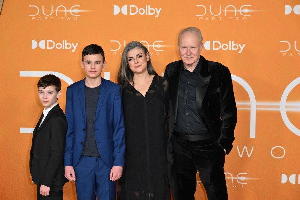 Swedish actor Stellan Skarsgard (R) and family arrive for the premiere of "Dune: Part Two" at Josie Robertson Plaza at Lincoln Center on February 25, 2024, in New York City. (Photo by ANGELA WEISS / AFP) (Photo by ANGELA WEISS/AFP via Getty Images)