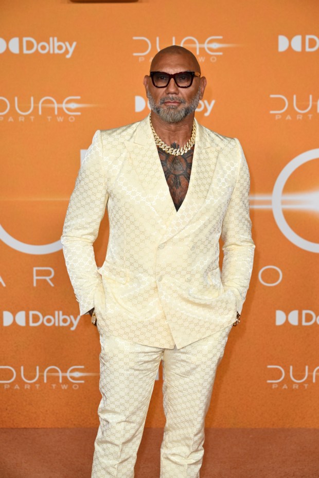 US actor Dave Bautista arrives for the premiere of "Dune: Part Two" at Josie Robertson Plaza in Lincoln Center on February 25, 2024, in New York City. (Photo by ANGELA WEISS / AFP) (Photo by ANGELA WEISS/AFP via Getty Images)