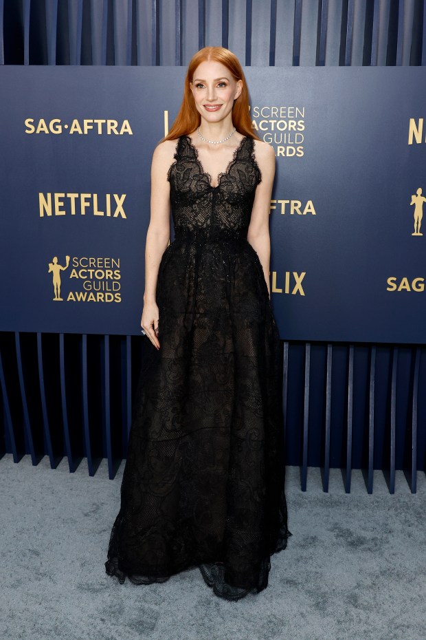 LOS ANGELES, CALIFORNIA - FEBRUARY 24: Jessica Chastain attends the 30th Annual Screen Actors Guild Awards at Shrine Auditorium and Expo Hall on February 24, 2024 in Los Angeles, California. (Photo by Frazer Harrison/Getty Images)