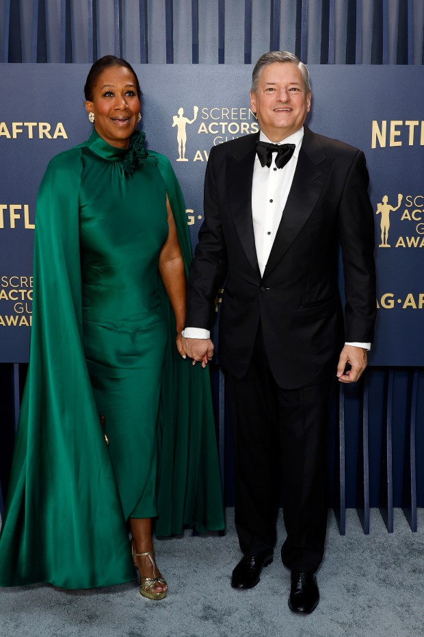 (L-R) Nicole Avant and Ted Sarandos, Co-CEO of Netflix, attend the 30th Annual Screen Actors Guild Awards at Shrine Auditorium and Expo Hall on Feb. 24, 2024 in Los Angeles, California.