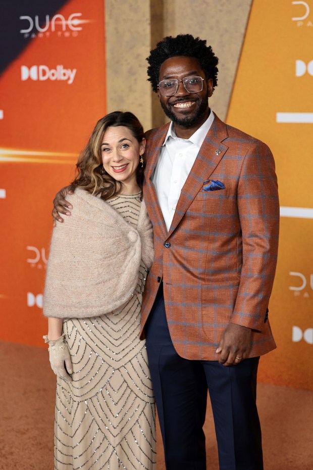 NEW YORK, NEW YORK - FEBRUARY 25: Chinaza Uche (R) attends the "Dune: Part Two" premiere at Lincoln Center on February 25, 2024 in New York City. (Photo by Dimitrios Kambouris/Getty Images)