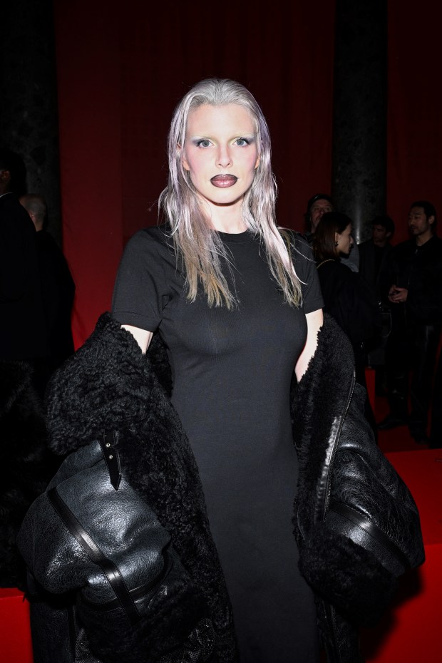 Italian US-actress Julia Fox poses ahead of the presentation of creations by Vetements for the Women Ready-to-wear Fall-Winter 2024/2025 collection as part of the Paris Fashion Week, in Paris on March 1, 2024. (Photo by Miguel MEDINA / AFP) (Photo by MIGUEL MEDINA/AFP via Getty Images)