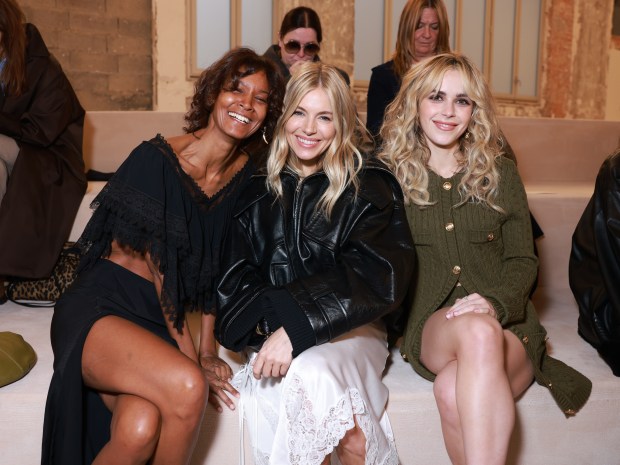 PARIS, FRANCE - FEBRUARY 29: (L-R) Liya Kebede, Sienna Miller and Kiernan Shipka attend the Chloé Womenswear Fall/Winter 2024-2025 show as part of Paris Fashion Week on February 29, 2024 in Paris, France. (Photo by Arnold Jerocki/Getty Images for Chloé)