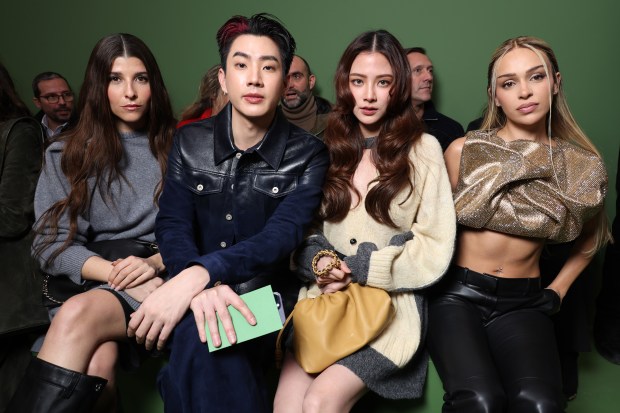PARIS, FRANCE - MARCH 01: (L-R) Mafalda, Off Jumpol, Baifern Pimchanok Luevisadpaibul and Bad Gyal attend the Loewe Womenswear Fall/Winter 2024-2025 show as part of Paris Fashion Week on March 01, 2024 in Paris, France. (Photo by Pascal Le Segretain/Getty Images for Loewe)