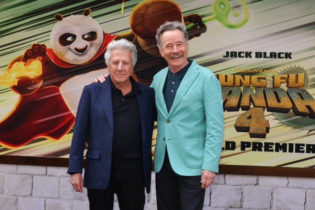 LOS ANGELES, CALIFORNIA - MARCH 03: (L-R) Dustin Hoffman and Bryan Cranston attend the premiere of Universal Pictures' "Kung Fu Panda 4" at AMC The Grove 14 on March 03, 2024 in Los Angeles, California. (Photo by Amy Sussman/Getty Images)