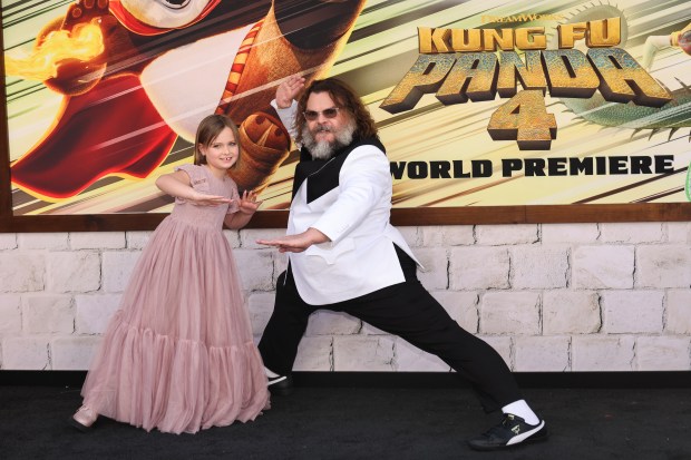 LOS ANGELES, CALIFORNIA - MARCH 03: (L-R) Cece Valentina and Jack Black attend the premiere of Universal Pictures' "Kung Fu Panda 4" at AMC The Grove 14 on March 03, 2024 in Los Angeles, California. (Photo by Amy Sussman/Getty Images)