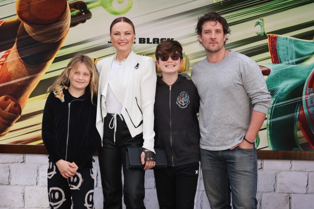 LOS ANGELES, CALIFORNIA - MARCH 03: (L-R) Sebastian Zincone, Malin Åkerman, guest, and Jack Donnelly attend the premiere of Universal Pictures' "Kung Fu Panda 4" at AMC The Grove 14 on March 03, 2024 in Los Angeles, California. (Photo by Amy Sussman/Getty Images)