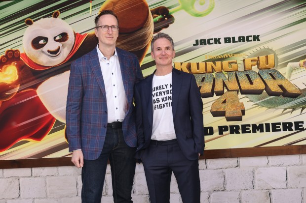 LOS ANGELES, CALIFORNIA - MARCH 03: (L-R) Glenn Berger and Jonathan Aibel attend the premiere of Universal Pictures' "Kung Fu Panda 4" at AMC The Grove 14 on March 03, 2024 in Los Angeles, California. (Photo by Amy Sussman/Getty Images)