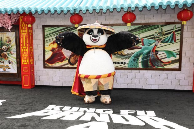 LOS ANGELES, CALIFORNIA - MARCH 03: A performer in a "Po" costume attends the premiere of Universal Pictures' "Kung Fu Panda 4" at AMC The Grove 14 on March 03, 2024 in Los Angeles, California. (Photo by Amy Sussman/Getty Images)