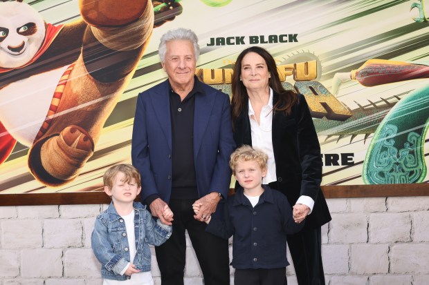 LOS ANGELES, CALIFORNIA - MARCH 03: Dustin Hoffman (2nd L) and Lisa Hoffman (R) attend the premiere of Universal Pictures' "Kung Fu Panda 4" at AMC The Grove 14 on March 03, 2024 in Los Angeles, California. (Photo by Amy Sussman/Getty Images)