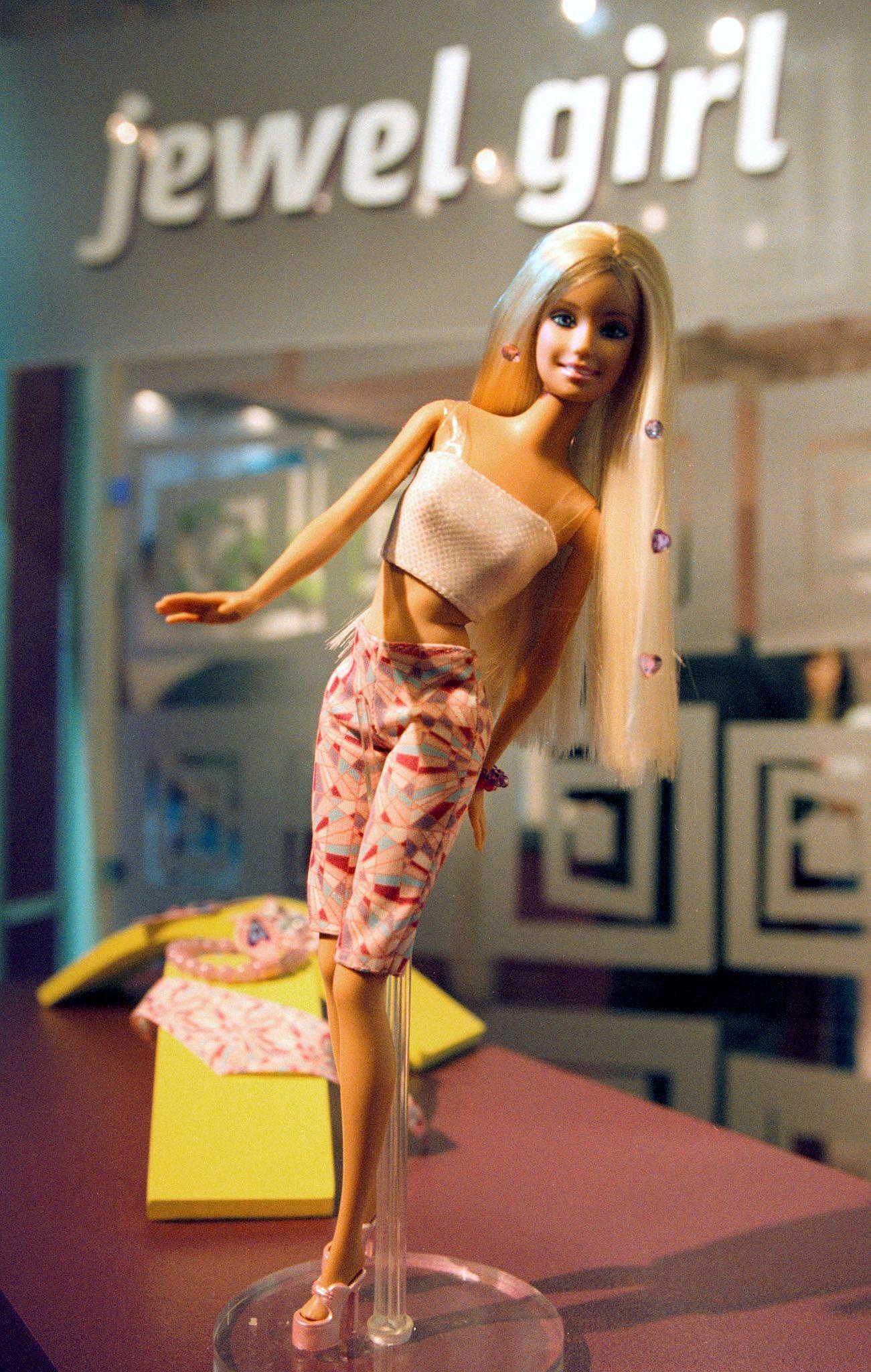 Jewel Girl Barbie is displayed by Mattel at the American International Toy Fair in New York on Feb. 14, 2000. The doll came with a flexible waist area allowing it to bend in any direction.