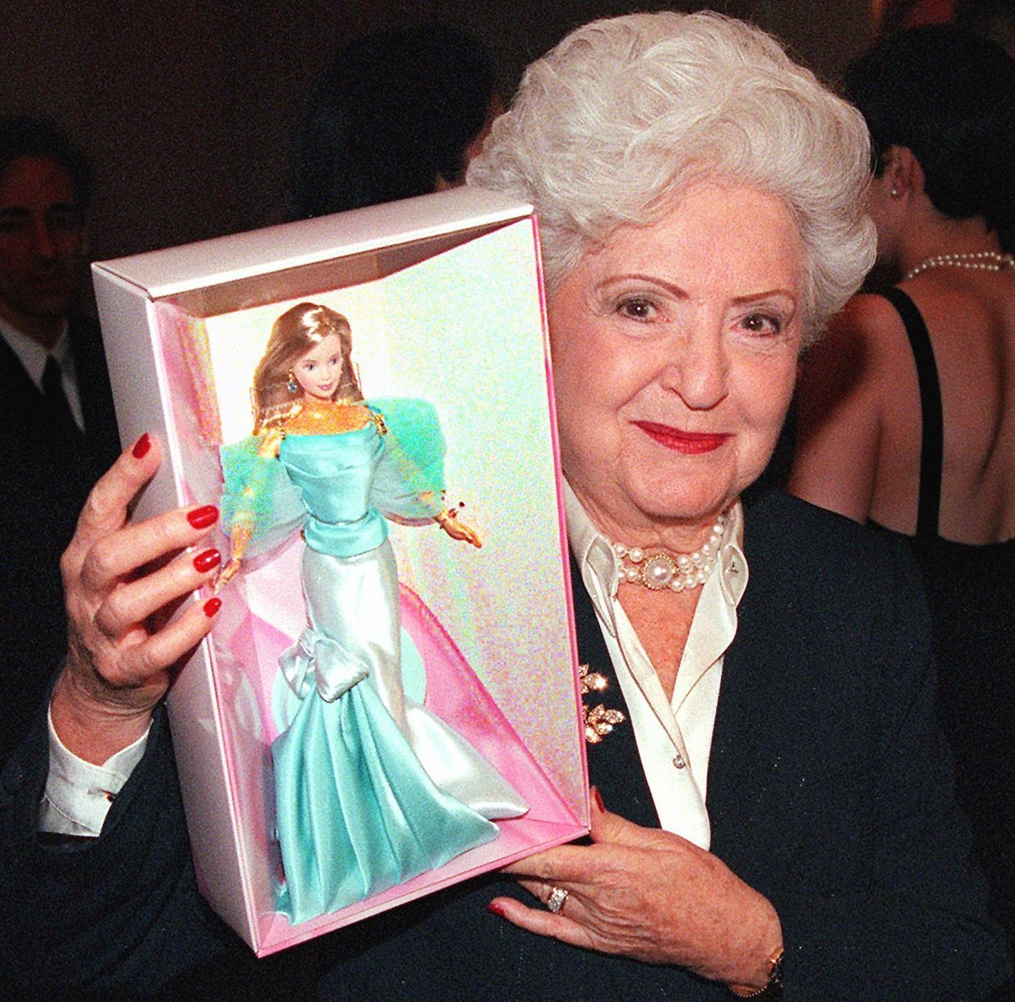 Ruth Handler, Mattel Inc. co-founder and inventor of the Barbie Doll, displays the special 40th anniversary Barbie at a press conference on Feb. 7, 1999, in New York.