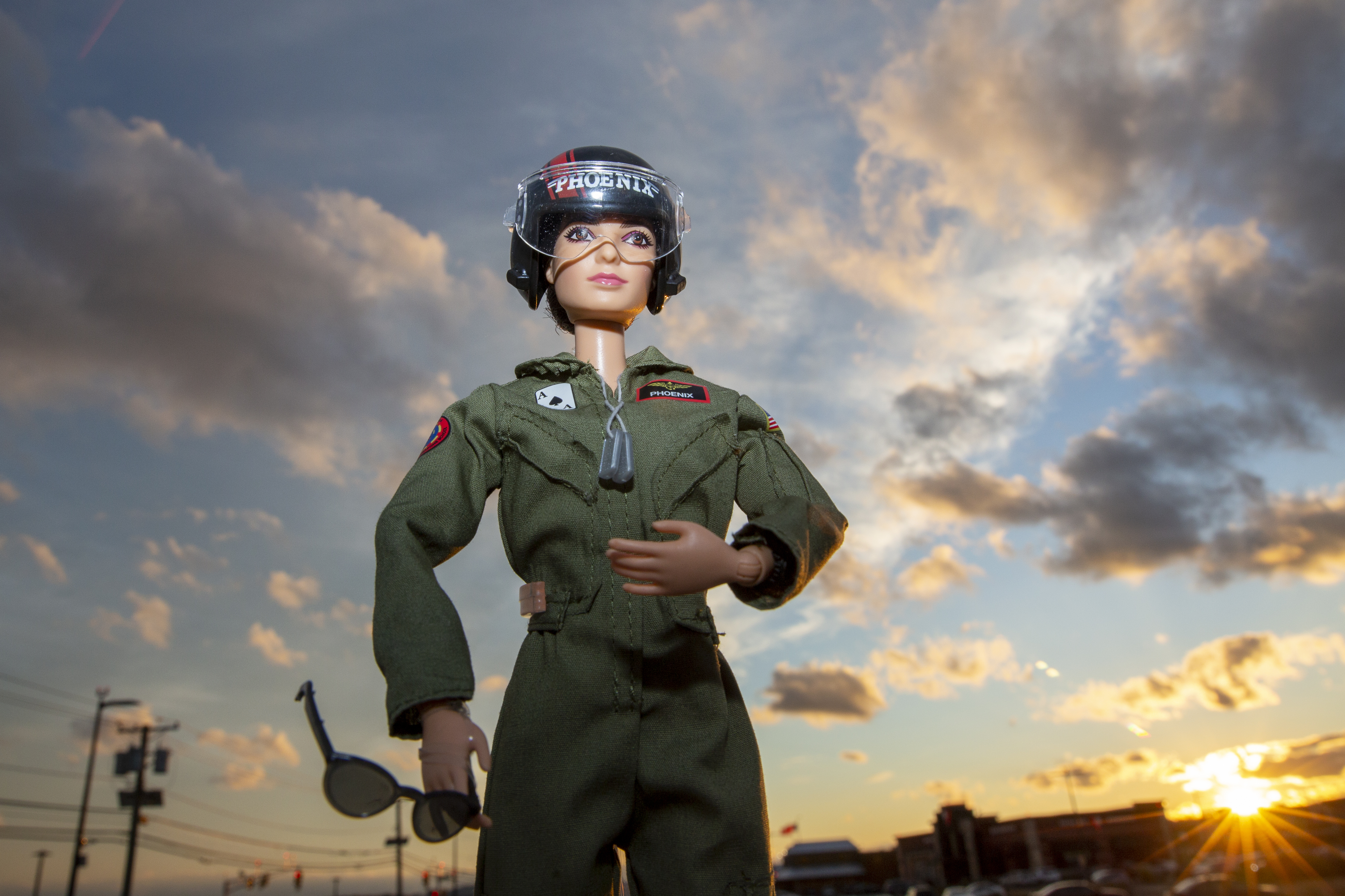 A female U.S. Navy aviator Barbie doll of the character Natasha 