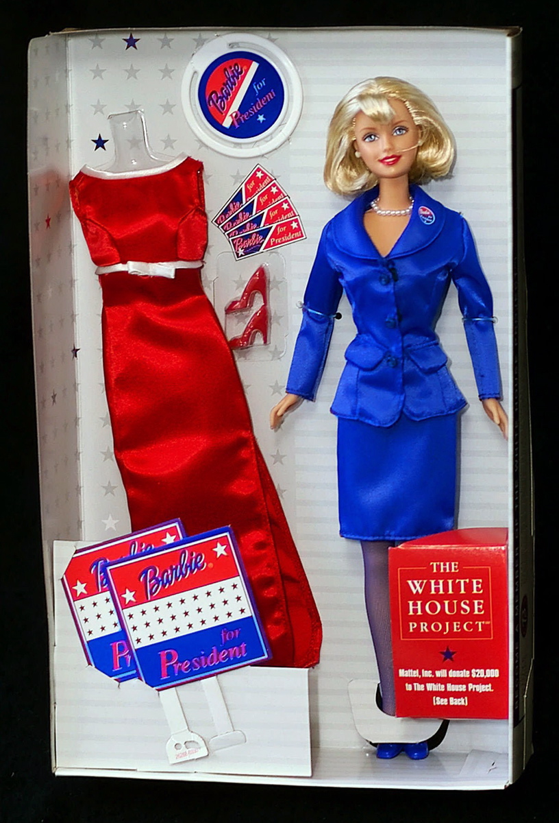 Before Hillary Clinton ran, Barbie had campaigned to become the First Female (Doll) President. The President Barbie was launched in April of 2000 and featured a blue campaign suit, red ball gown, campaign material and an Internet website.