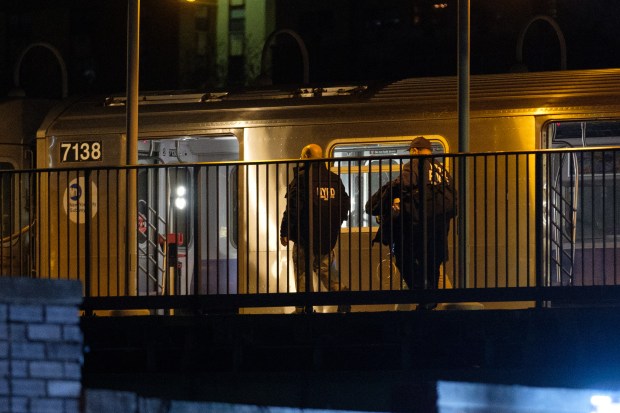 Police investigate after six people were shot at the Mount Eden Avenue subway station in the Bronx, New York City, New York City on Monday, Feb. 12, 2024. (Gardiner Anderson for New York Daily News)