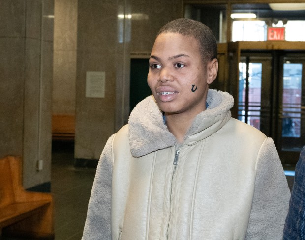 Amira Hunter leaves Manhattan criminal court after being released on supervised for the assault on subway musician Iain Forrest Thursday, Feb. 29, 2024 in Manhattan, New York. (Barry Williams for New York Daily News)